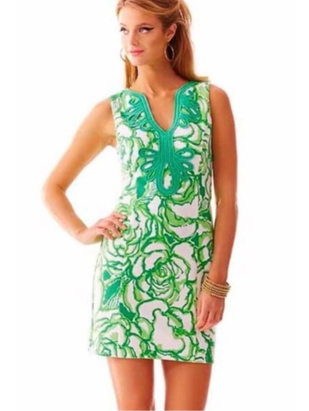Lilly Pulitzer Janice Shift Dress NWT Sz M Green Resort White Heart Breakers